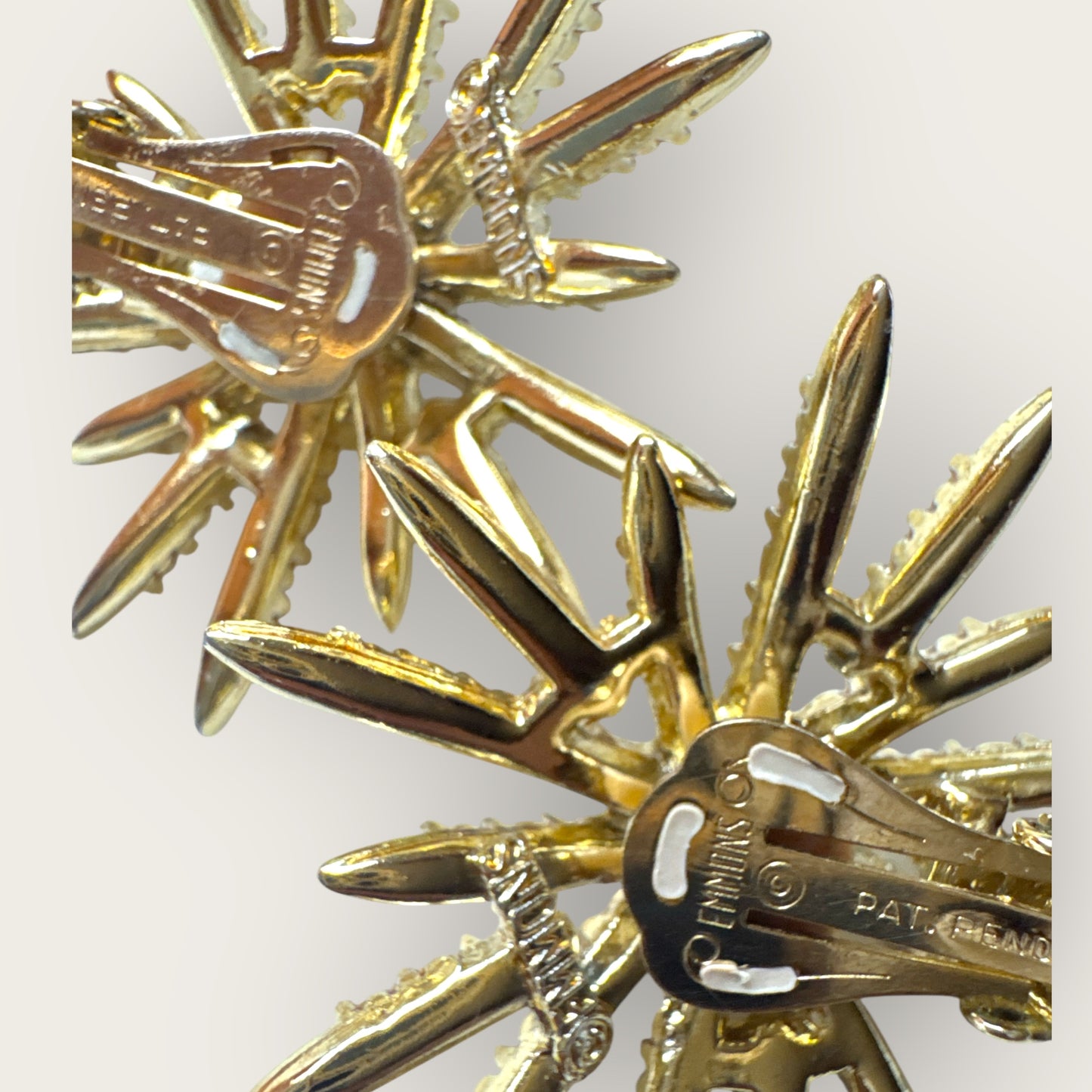 Vintage Emmons Patent Pending Starburst Clip-On Earrings – Aurora Borealis Rhinestones & Faux Pearl, 1950s
