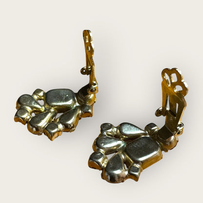 Vintage 1980s Weiss Pink Rhinestone Cluster Earrings – Signed Clip-On Statement Jewelry