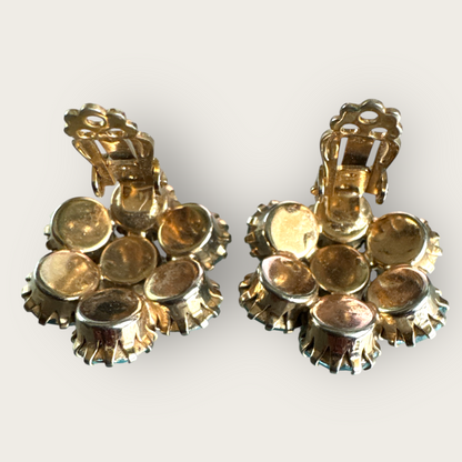 Vintage 1950s Baby Blue Rhinestone Cluster Earrings – Gold-Tone Clip-Ons
