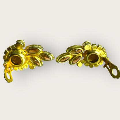 Verified Juliana Root Beer & Aurora Borealis Rhinestone Ear Climber Earrings – 1960s