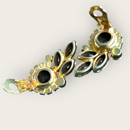 Verified Juliana Root Beer & Aurora Borealis Rhinestone Ear Climber Earrings – 1960s