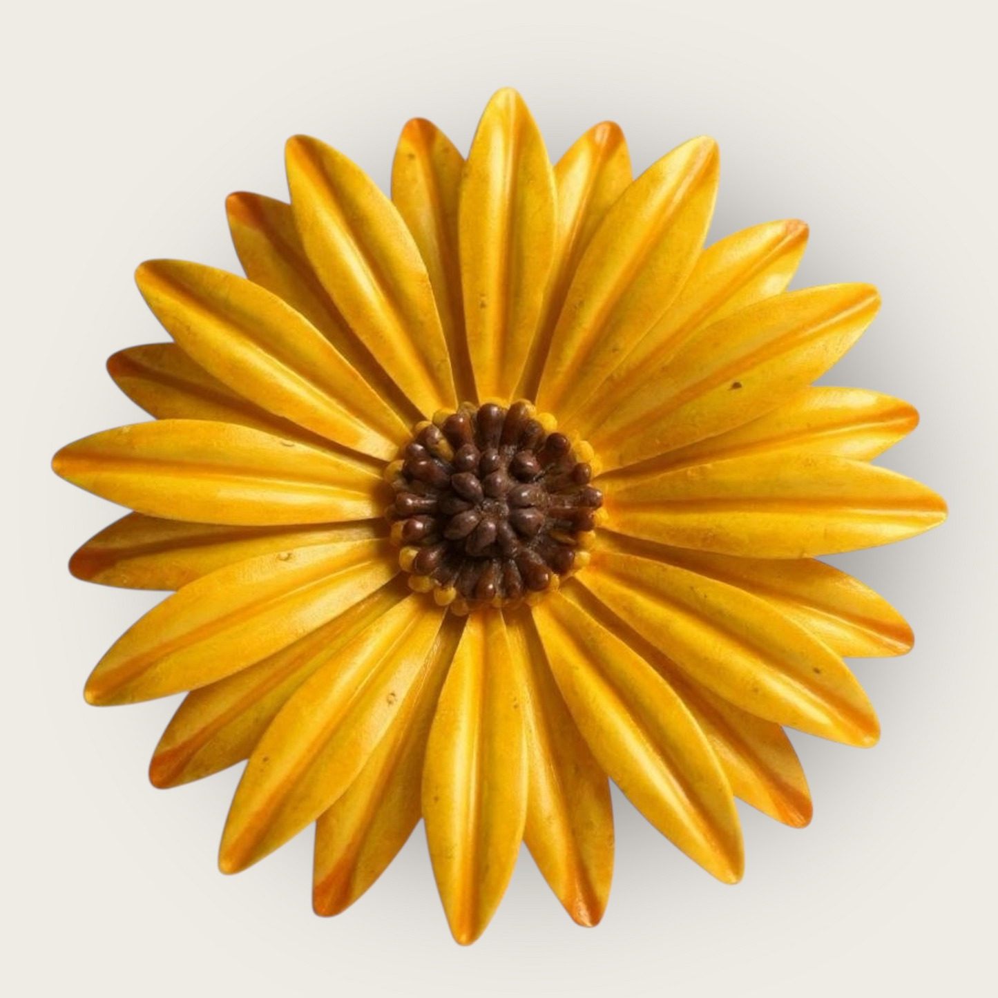 Vintage 1960s Yellow Enamel Metal Sunflower Brooch – Large Mod Flower Pin