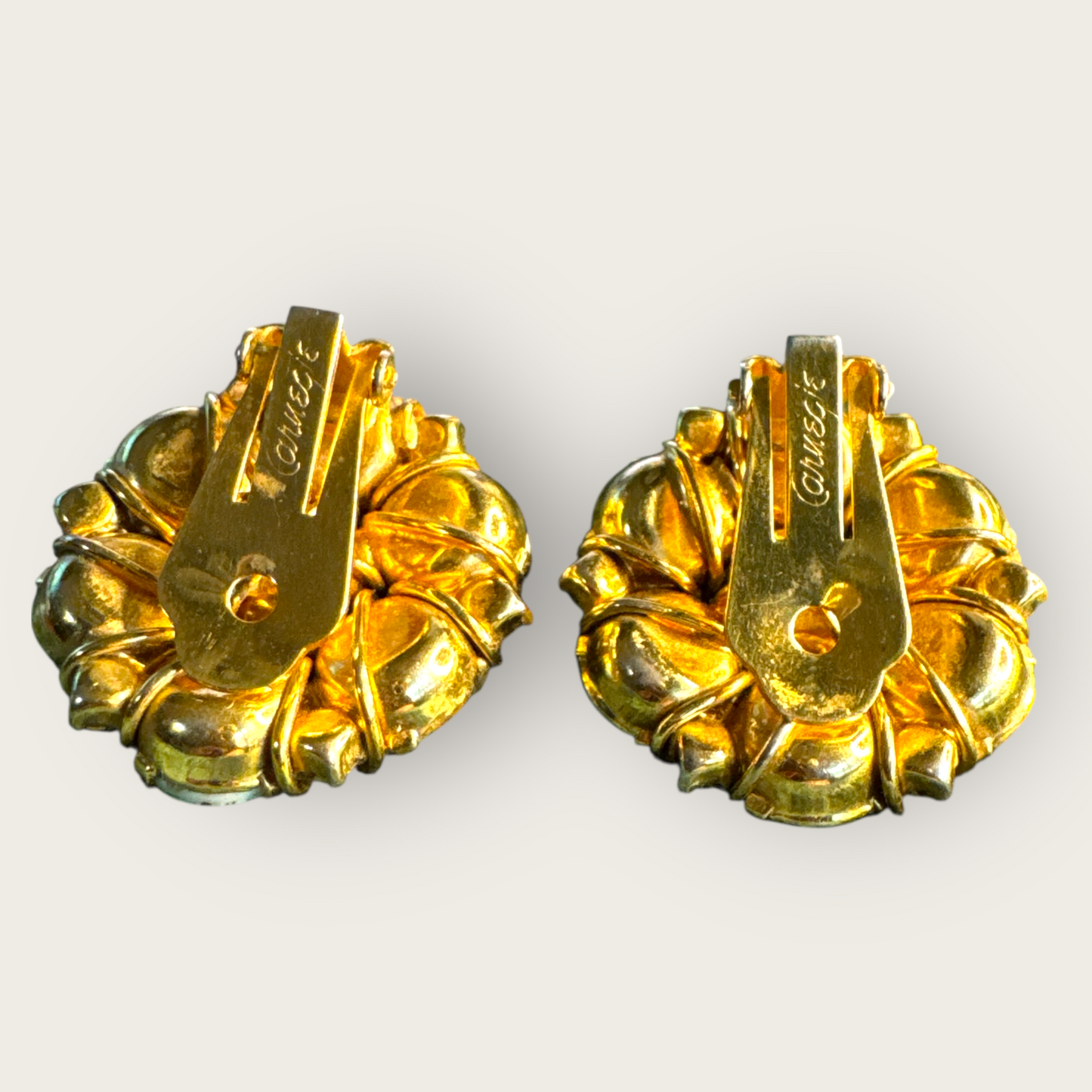 Vintage Hattie Carnegie Blue Matrix Glass & Rhinestone Earrings – Signed Carnegie