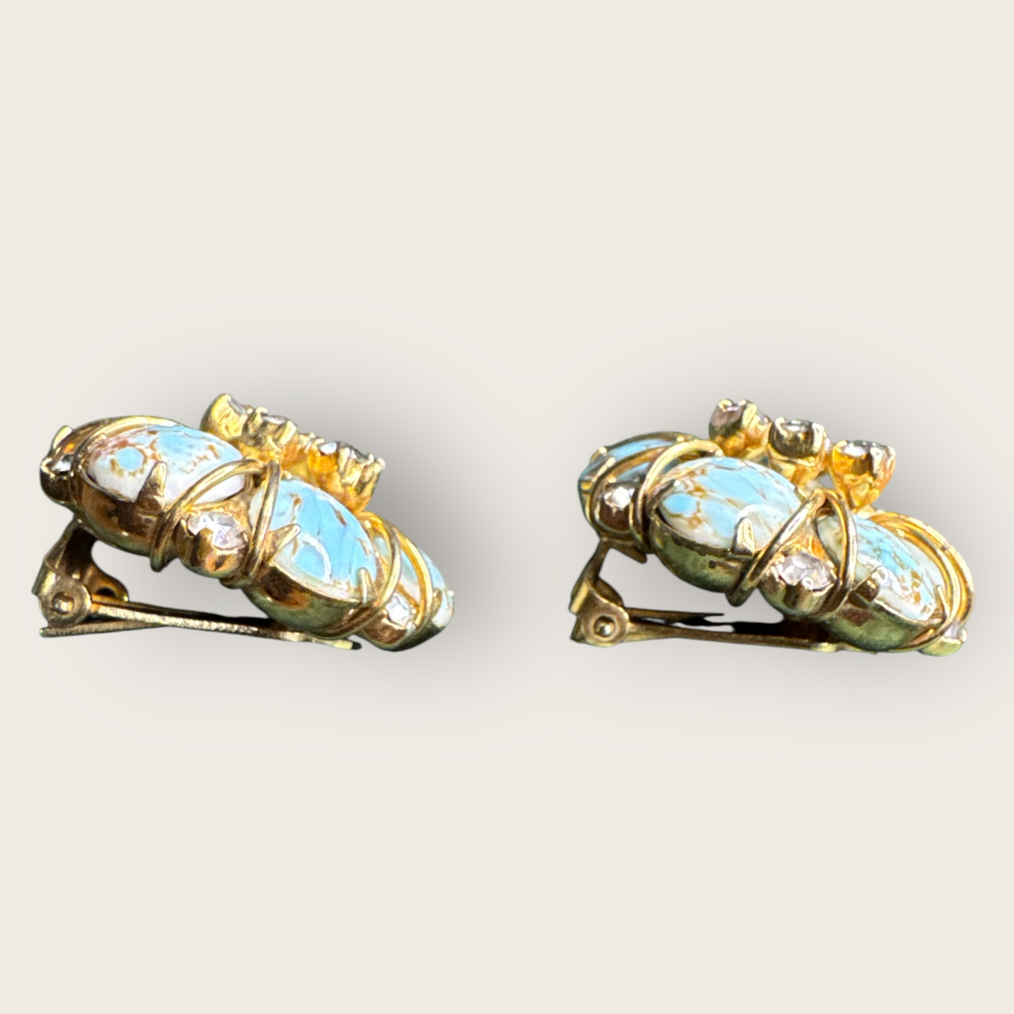 Vintage Hattie Carnegie Blue Matrix Glass & Rhinestone Earrings – Signed Carnegie