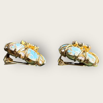 Vintage Hattie Carnegie Blue Matrix Glass & Rhinestone Earrings – Signed Carnegie