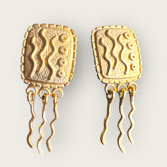 Vintage Modernist Matte Gold Abstract Dangle Earrings – Unsigned