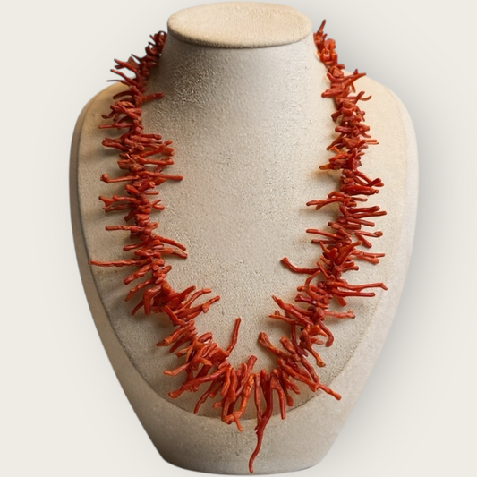 Vintage Mediterranean Red Branch Coral Necklace – Bold Natural Statement Strand, 18”