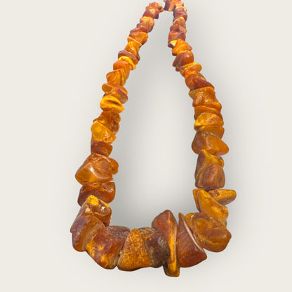 Vintage Baltic Amber Nugget Necklace – 19” Graduated Natural Honey & Cognac Chips, Mid-Century Elegance
