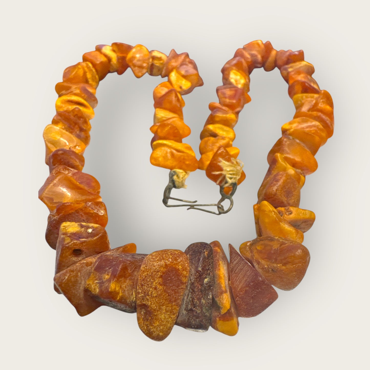 Vintage Baltic Amber Nugget Necklace – 19” Graduated Natural Honey & Cognac Chips, Mid-Century Elegance