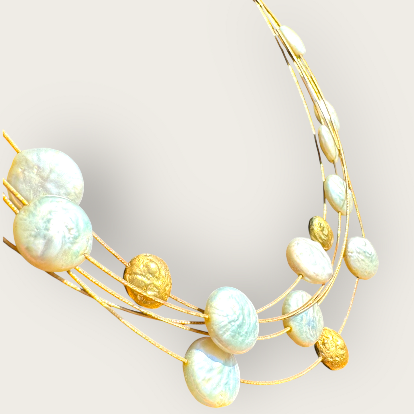 Vintage 18k Gold Coin Pearl Multi-Strand Necklace | Freshwater Pearl Choker | Finely Crafted Statement Jewelry | Private Collection