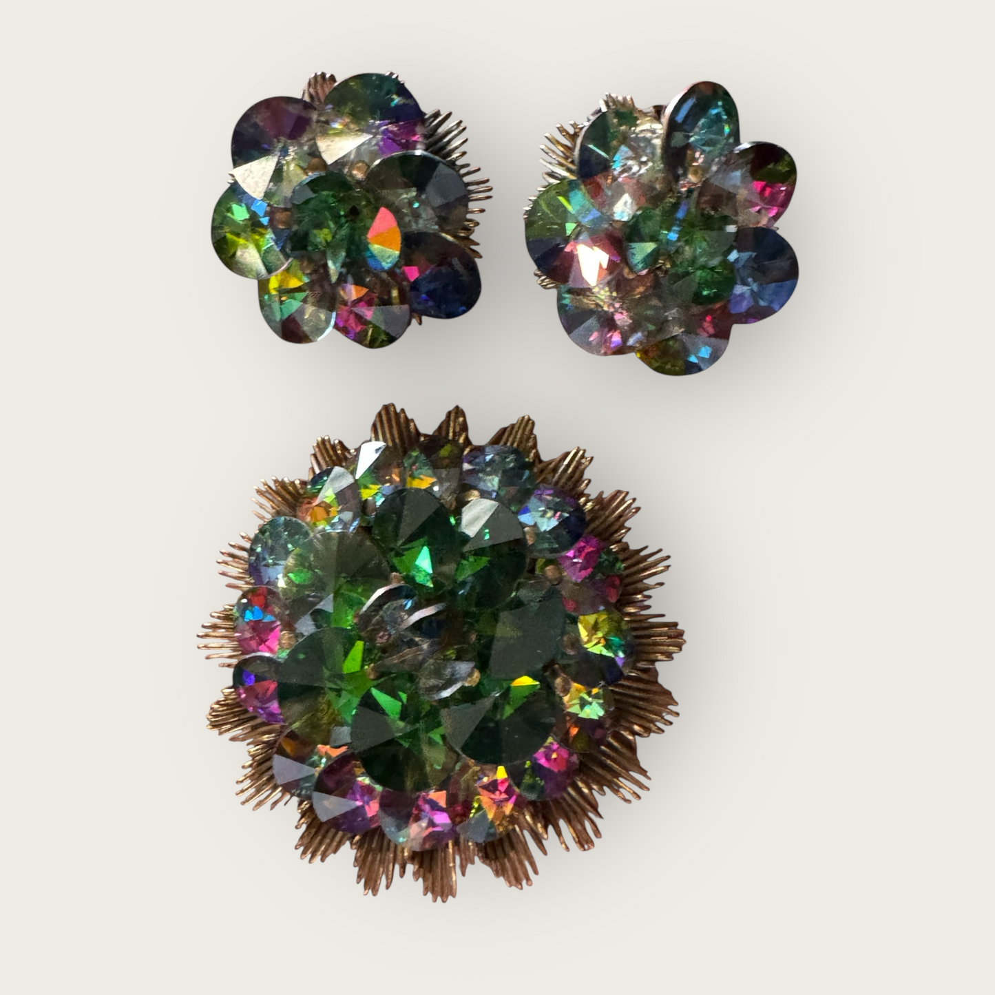 Alice Caviness Watermelon Rivoli Starburst Brooch & Earrings | Private Collection