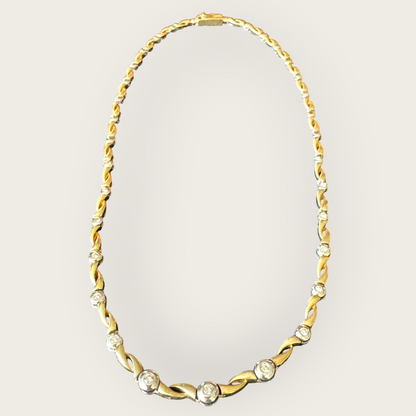14k Yellow & White Gold Diamond Ribbon Link Choker Necklace | Private Collection