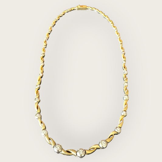 14k Yellow & White Gold Diamond Ribbon Link Choker Necklace | Private Collection