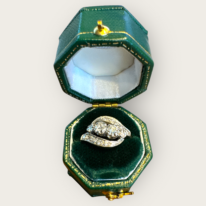 Vintage 14k White & Yellow Gold Toi et Moi Diamond Bypass Ring | Private Collection