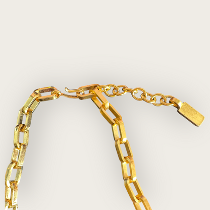 Monet 1980s Red Enamel Gold-Tone Statement Necklace, Sculptural Bar Design, Signed