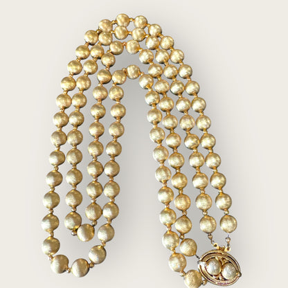 Vendôme 1960s Double-Strand Textured Gold Bead Necklace, Signed, 23” & 25”
