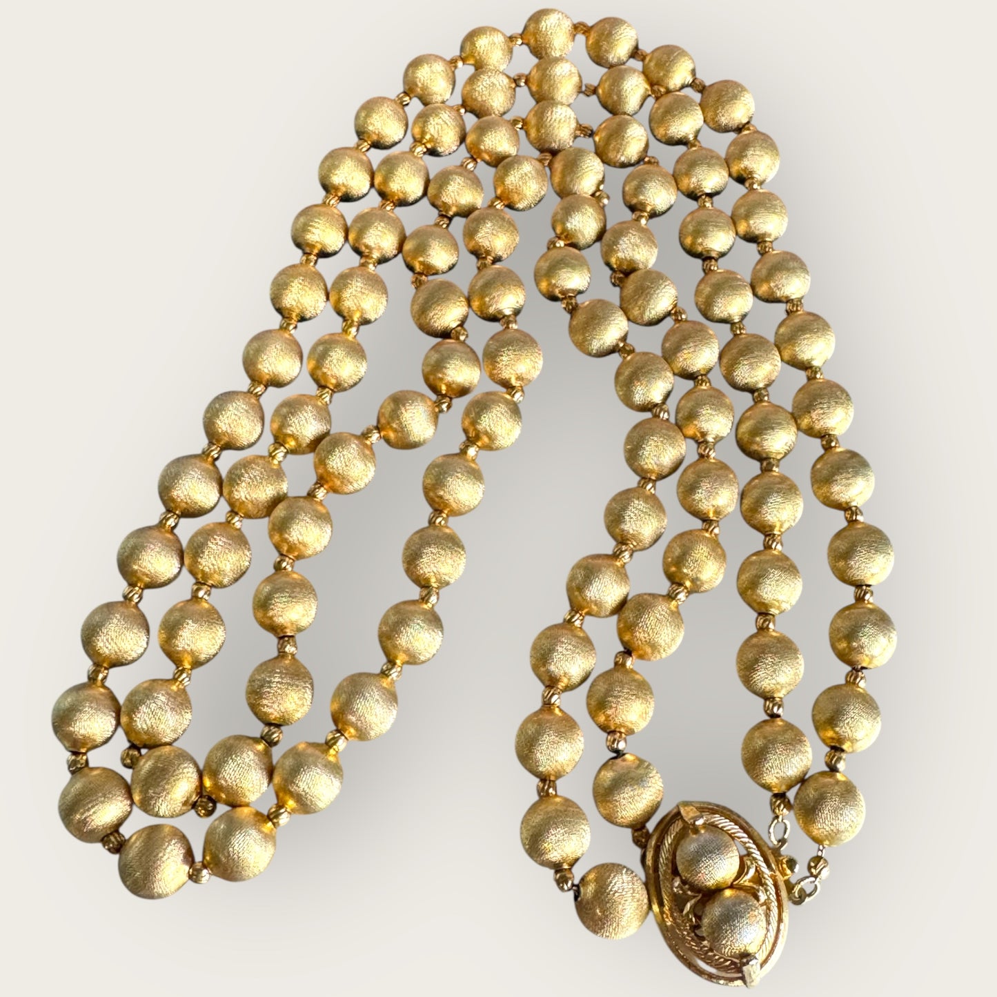 Vendôme 1960s Double-Strand Textured Gold Bead Necklace, Signed, 23” & 25”