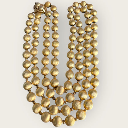 Vendôme 1960s Double-Strand Textured Gold Bead Necklace, Signed, 23” & 25”