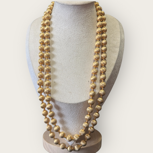 Vendôme 1960s Double-Strand Textured Gold Bead Necklace, Signed, 23” & 25”