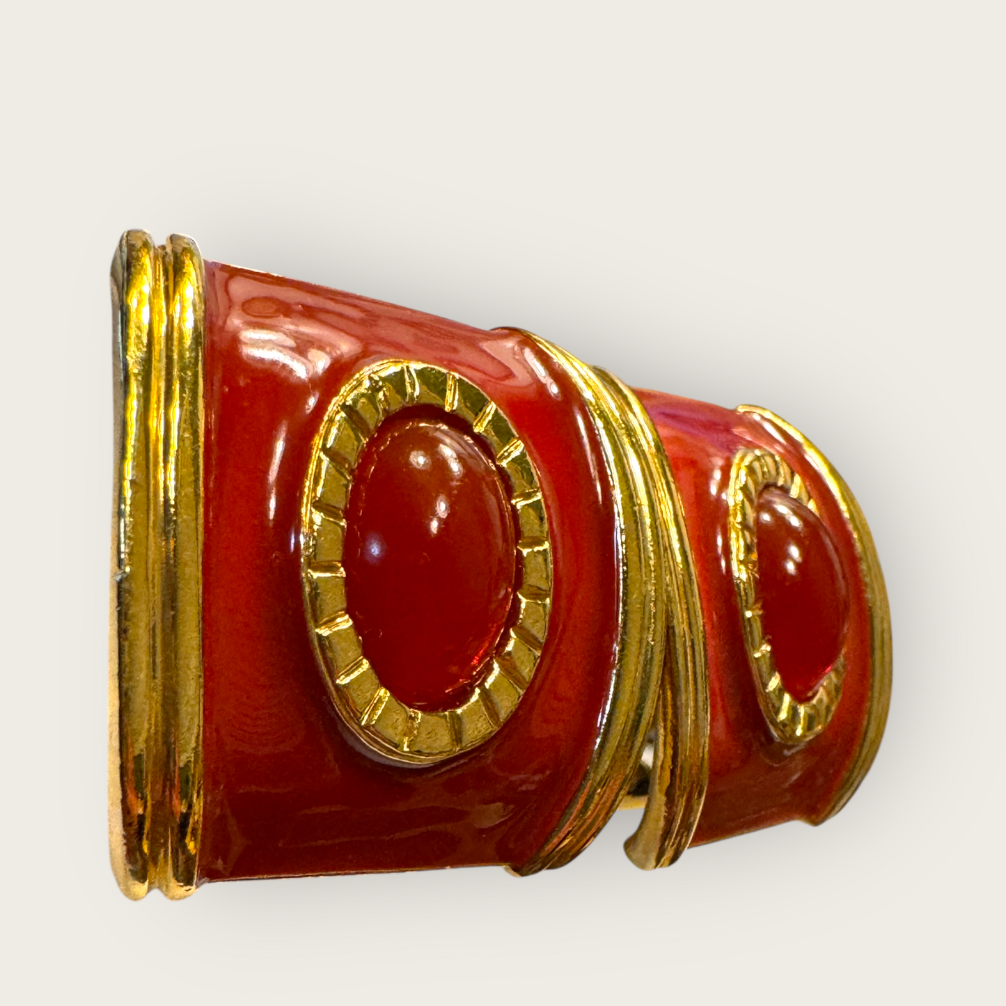 Vintage Avon Red Enamel & Cabochon Clip-On Earrings, 1980s Bold Statement Jewelry