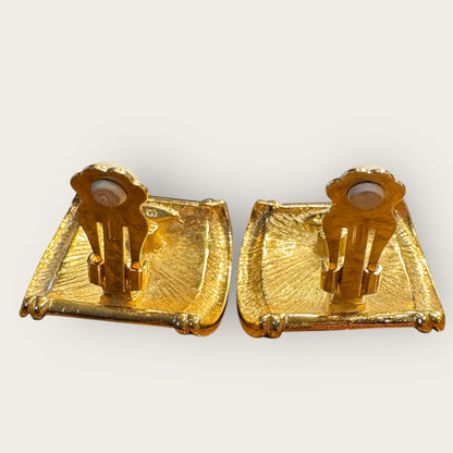 Vintage Avon Red Enamel & Cabochon Clip-On Earrings, 1980s Bold Statement Jewelry