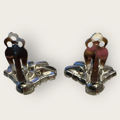 Vintage 1950s Rhinestone Fan Earrings, Mid-Century Clip-On Sparkling Costume Jewelry