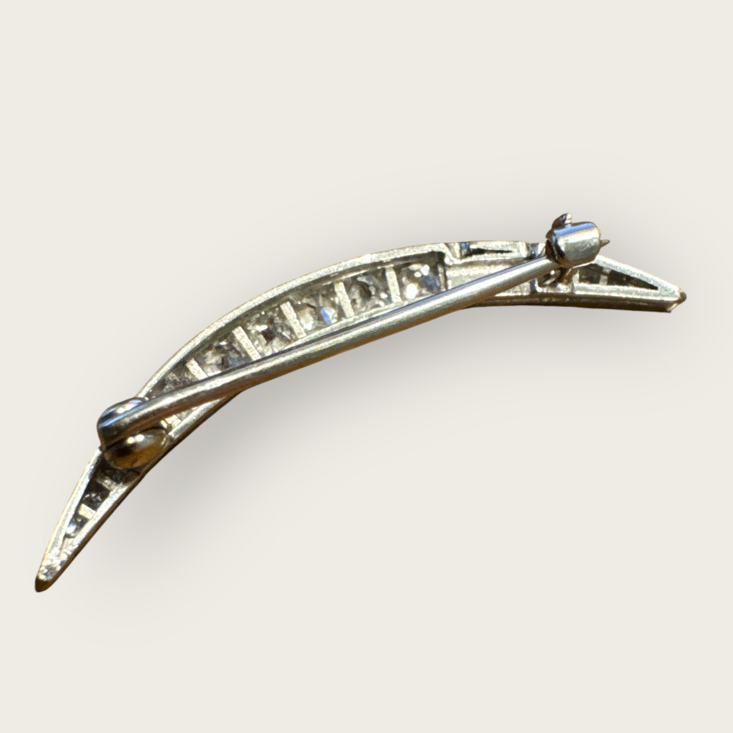 Platinum Diamond Crescent Moon Brooch – Edwardian to Early Art Deco, ca. 1910s–1920s | Private Collection