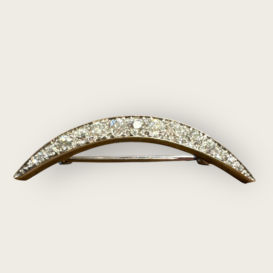 Platinum Diamond Crescent Moon Brooch – Edwardian to Early Art Deco, ca. 1910s–1920s