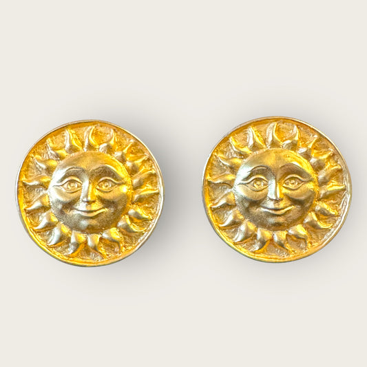 Vintage Anne Klein Sun Face Earrings, Gold-Tone Round Post Backs |1980s Designer Collectible