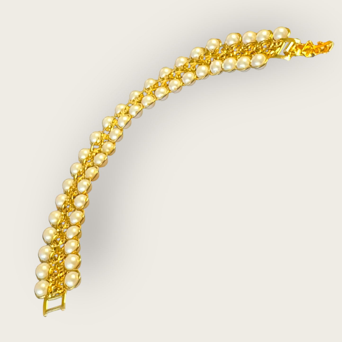 Vintage Avon Faux Pearl Gold-Tone Wide Bracelet – Signed, 7 1/4”, Statement Costume Jewelry