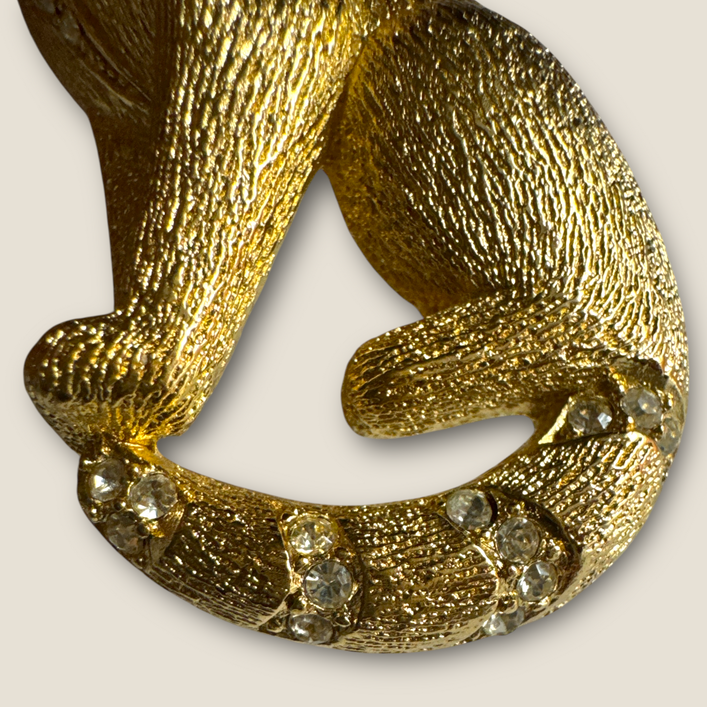 Vintage Christian Dior Couture Gold Cat Brooch with Crystal Accents – Signed Designer Statement Jewelry