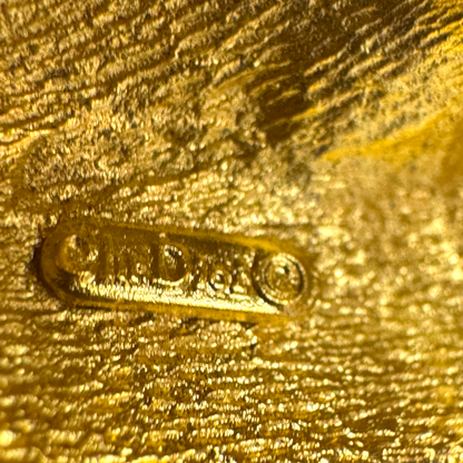 Vintage Christian Dior Couture Gold Cat Brooch with Crystal Accents – Signed Designer Statement Jewelry