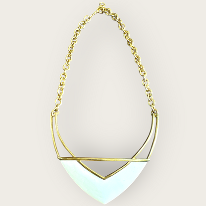 Vintage Monet Oversized Cream Enamel & Gold-Tone Statement Necklace – 1980s Designer Signed