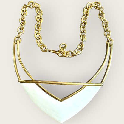 Vintage Monet Oversized Cream Enamel & Gold-Tone Statement Necklace – 1980s Designer Signed