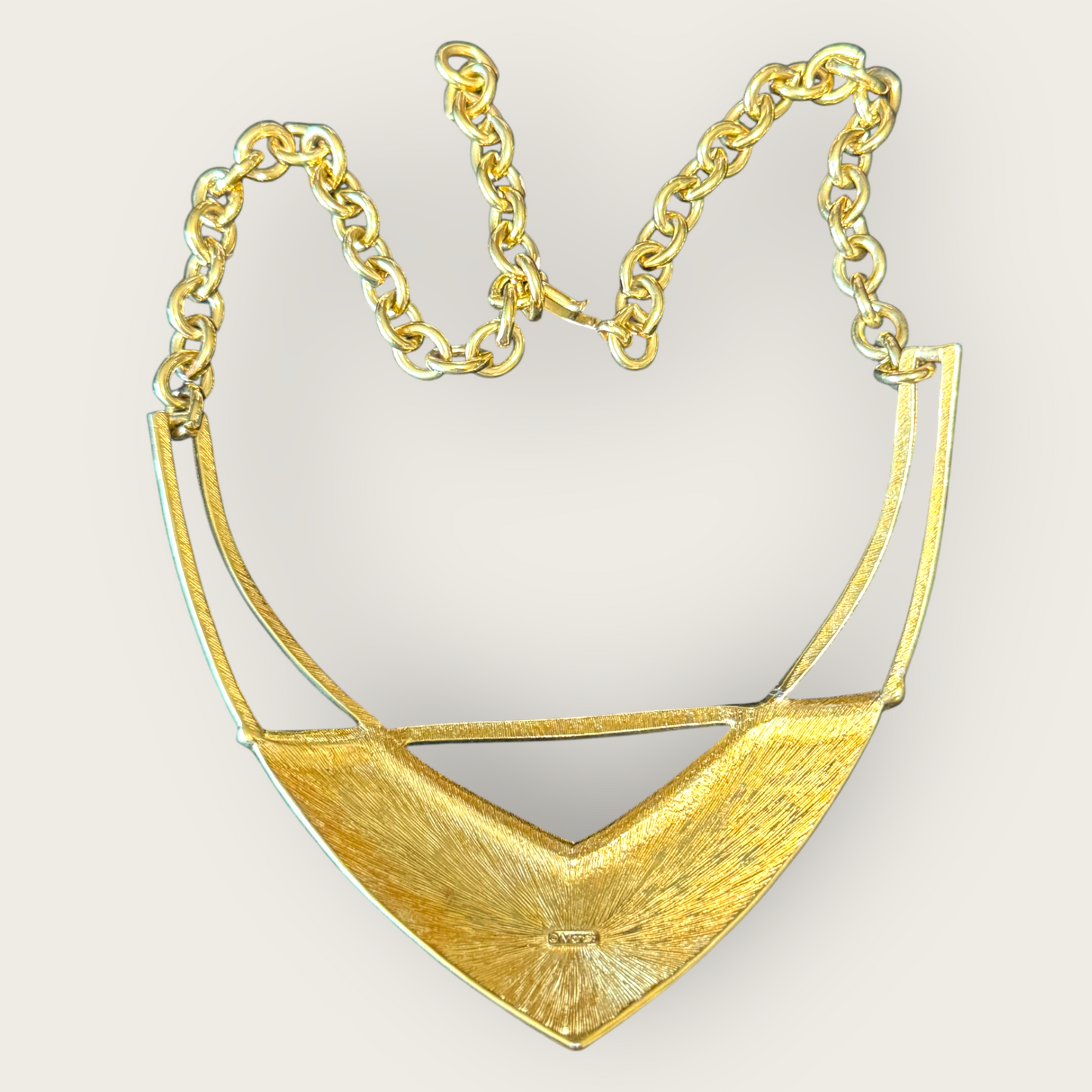 Vintage Monet Oversized Cream Enamel & Gold-Tone Statement Necklace – 1980s Designer Signed