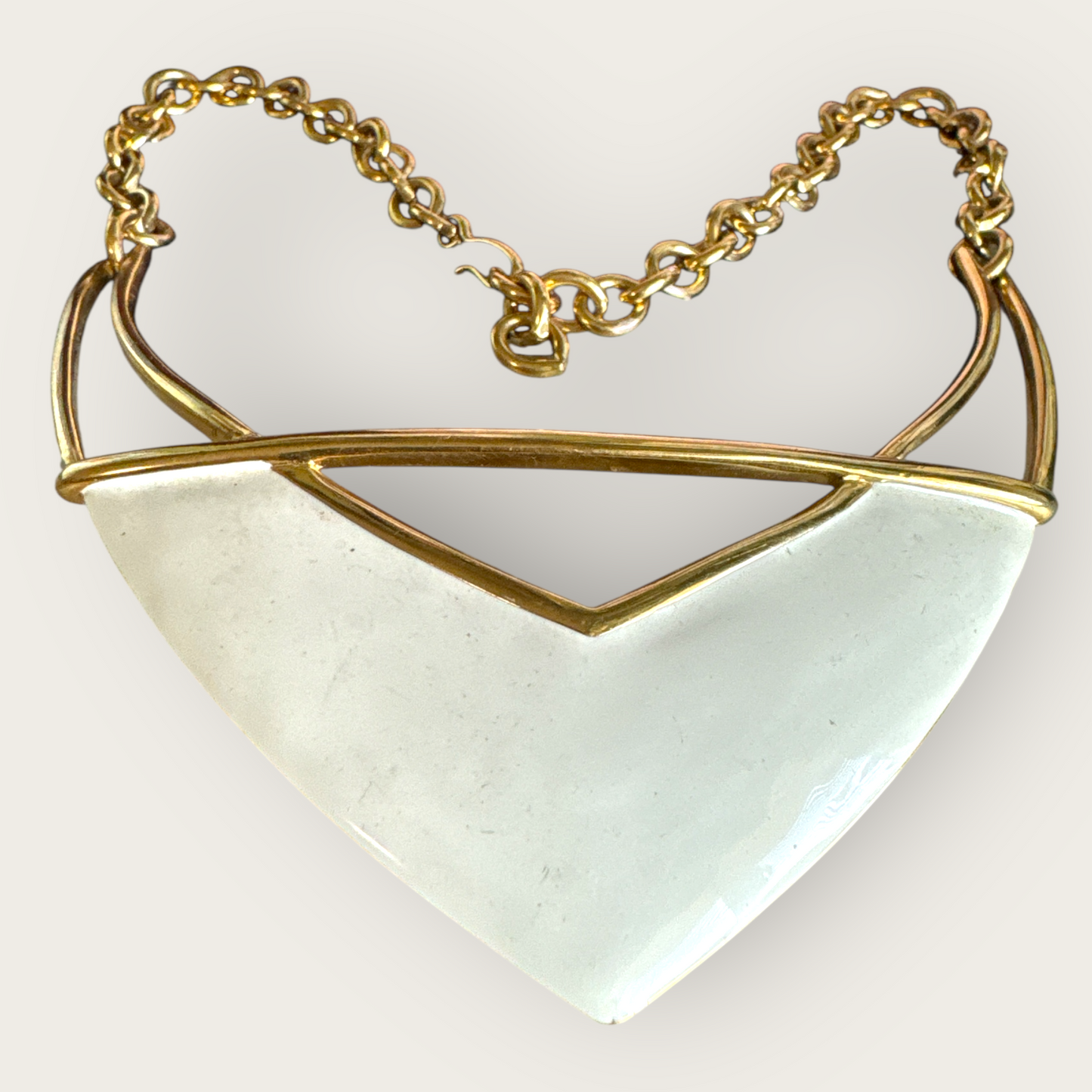 Vintage Monet Oversized Cream Enamel & Gold-Tone Statement Necklace – 1980s Designer Signed