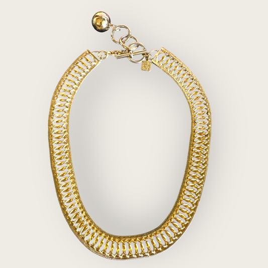 Vintage Anne Klein Gold Tone Collar Necklace with Toggle Clasp – Signed AK