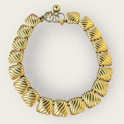 Vintage Anne Klein Chunky Matte Gold Geometric Collar Necklace – Signed Toggle Clasp, 1980s