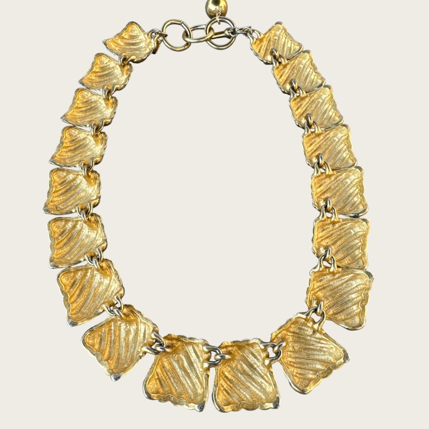 Vintage Anne Klein Chunky Matte Gold Geometric Collar Necklace – Signed Toggle Clasp, 1980s