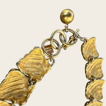 Vintage Anne Klein Chunky Matte Gold Geometric Collar Necklace – Signed Toggle Clasp, 1980s
