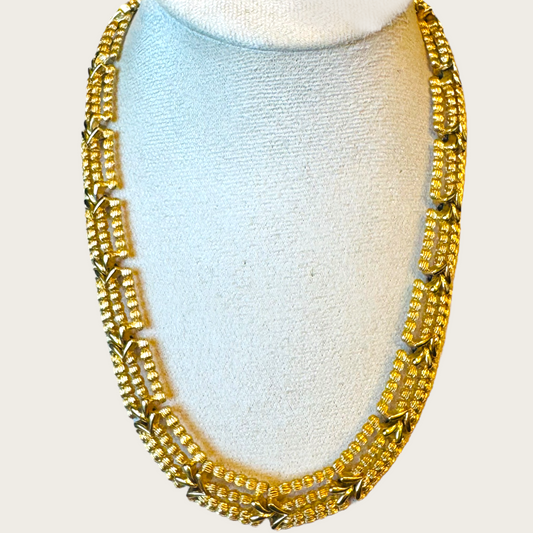 Vintage Monet Articulated Panel Necklace with Beaded Texture and V-Link Design, Signed, Adjustable 16”