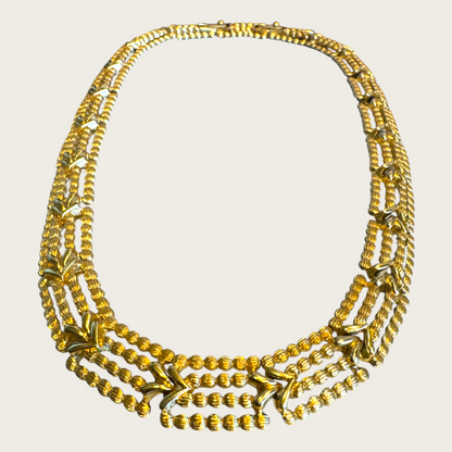 Vintage Monet Articulated Panel Necklace with Beaded Texture and V-Link Design, Signed, Adjustable 16”