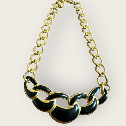 Vintage Napier Black Enamel and Gold-Tone Link Necklace – Patent Pending, 16 Inches