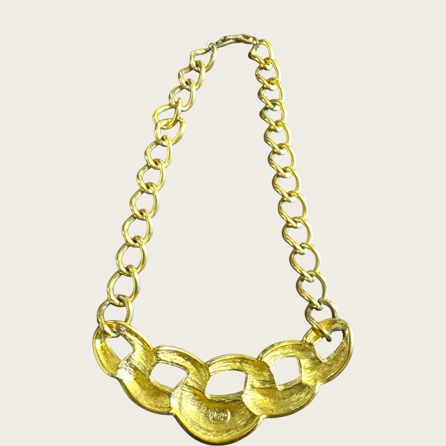 Vintage Napier Black Enamel and Gold-Tone Link Necklace – Patent Pending, 16 Inches