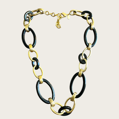 Vintage Monet Black Link and Gold-Tone Chain Necklace – Signed