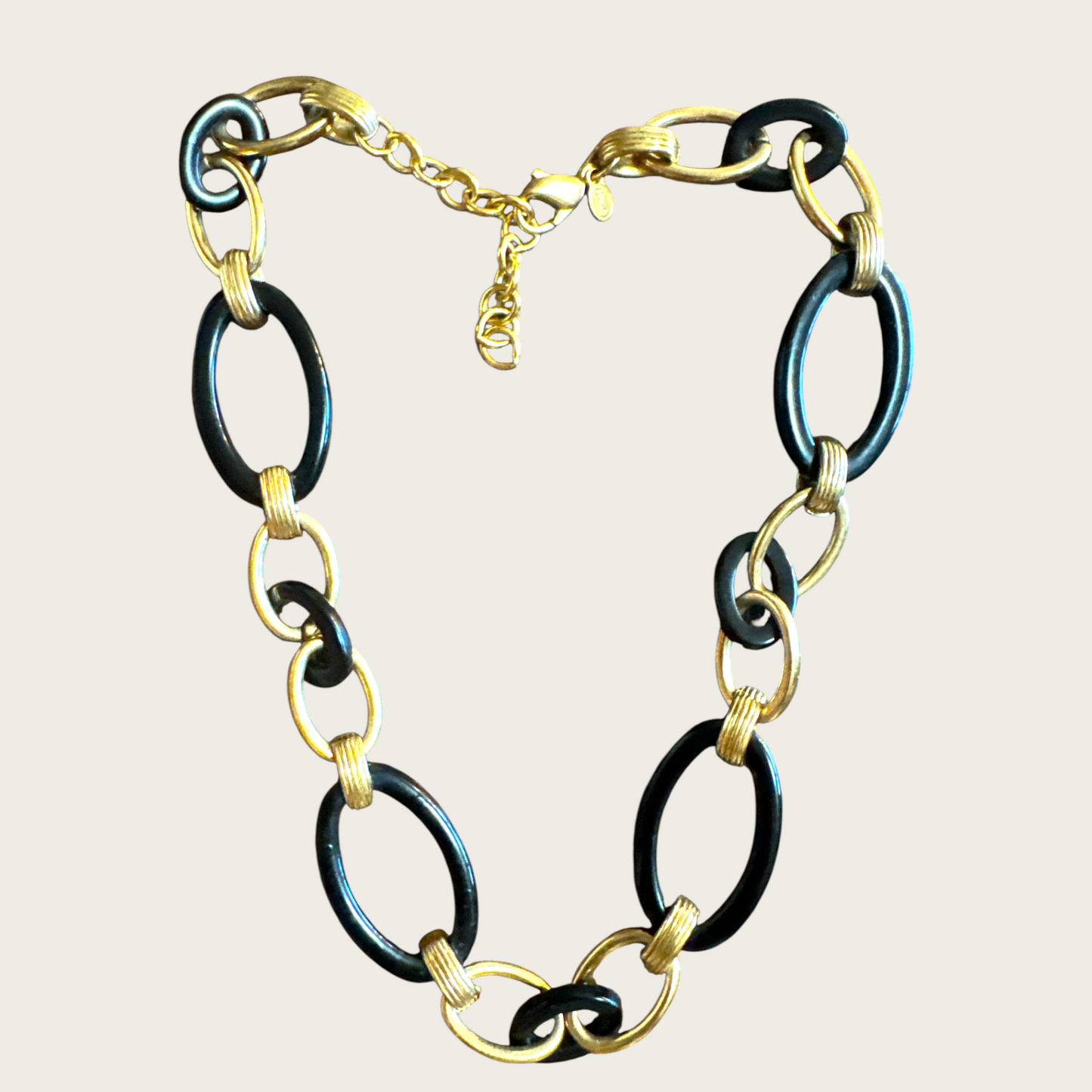 Vintage Monet Black Link and Gold-Tone Chain Necklace – Signed