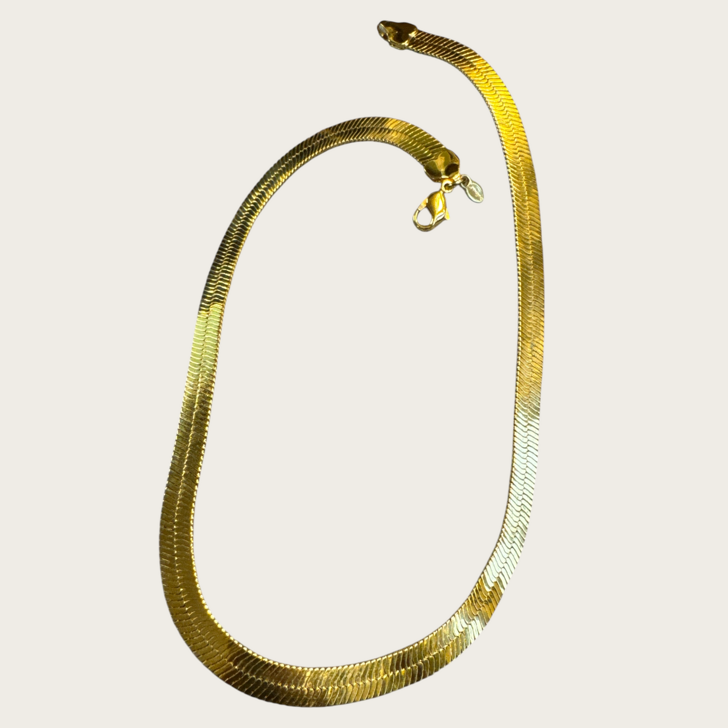Vintage Monet Gold Tone Choker Necklace – Thick 15 Inch Herringbone Chain, Signed