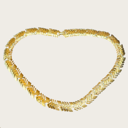 Vintage Napier Gold-Tone Chevron Choker Necklace – Signed & Patented, 1980s Statement Jewelry