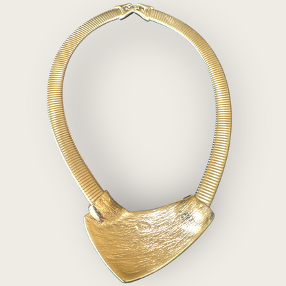 Vintage Trifari Omega Necklace – Cream & Black Enamel Bar on Gold Tone, Signed