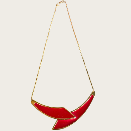 Vintage Monet Red Enamel and Gold-Tone Necklace – Signed 1980s Statement Jewelry